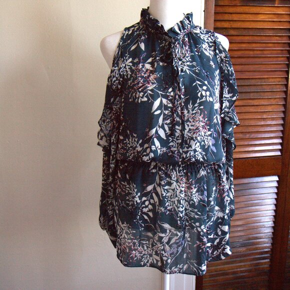 Parker Dresses & Skirts - NWOT - Parker Floral Mini Dress with Cold Shoulder and Ruffles Blue and White